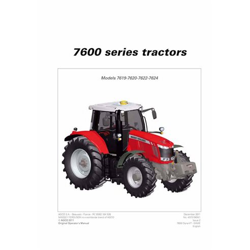 Manuel d'utilisation et d'entretien du tracteur Massey Ferguson 7619, 7620, 7622, 762 Dyna-VT pdf - Massey-Ferguson manuels -...