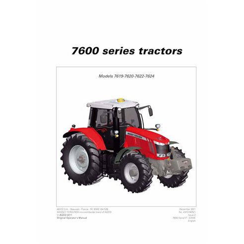 MF-4373190M1 Massey Ferguson 7619, 7620, 7622, 762 Dyna-VT tractor pdf operation and maintenance manual