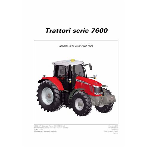 Massey Ferguson 7619, 7620, 7622, 762 Dyna-VT tractor pdf operation and maintenance manual IT - Massey Ferguson manuals - MF-...