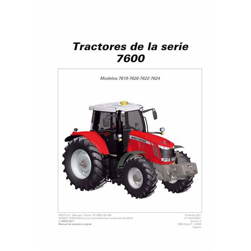 Manuel d'utilisation et d'entretien du tracteur Massey Ferguson 7619, 7620, 7622, 762 Dyna-VT pdf ES - Massey-Ferguson manuel...