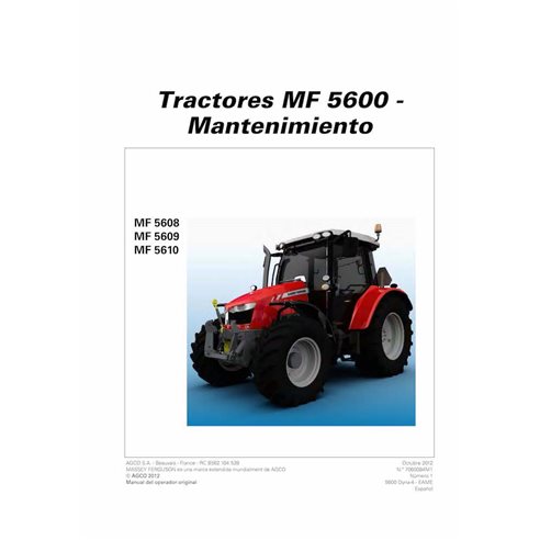 Massey Ferguson 5608, 5609, 5610 Trator essencial pdf manual de manutenção ES - Massey Ferguson manuais - MF-7060084M1-OM-ES