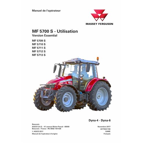 Manuel d'utilisation pdf du tracteur Massey Ferguson 5709S, 5710S, 5711S, 5712S, 5713S Essential FR - Massey-Ferguson manuels...