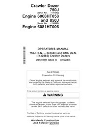 JD-OMT202117 John Deere 750J, 850J (SN 130885-) crawler dozer operator's manual (OMT202117)