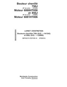 John Deere 750J, 850J (SN 130885-) trator de esteira pdf manual do operador FR - John Deere manuais - JD-OMT202119-FR