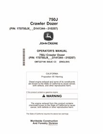 JD-OMT227146 John Deere 750J (SN 141344-310257) crawler dozer operator's manual (OMT227146)