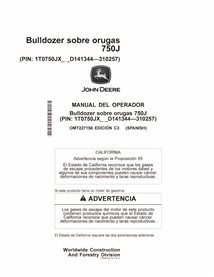 John Deere 750J (SN 141344-310257) crawler dozer pdf operator's manual ES - John Deere manuals - JD-OMT227156-ES