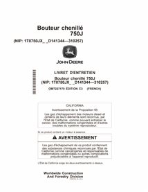 JD-OMT227170-FR John Deere 750J (SN 141344-310257) crawler dozer operator's manual FR (OMT227170)