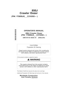 JD-OMT275118 John Deere 850J (SN C216392-) crawler dozer operator's manual (OMT275118)
