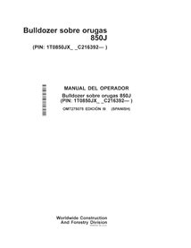 Manuel de l'opérateur pdf du bouteur sur chenilles John Deere 850J (SN C216392-) ES - John Deere manuels - JD-OMT275075-ES