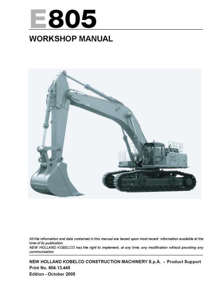 Manuel d'atelier de la pelle New Holland E805 - Construction New Holland manuels - NH-60413445