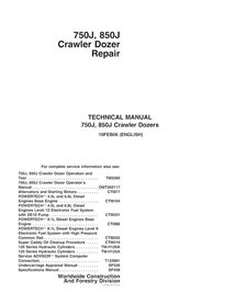 Manual técnico de reparación en pdf de topadora sobre orugas John Deere 750J, 850J - John Deere manuales - JD-TM2261-EN