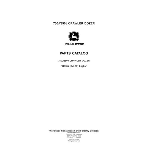 JD-PC9465 John Deere 750J, 850J crawler dozer parts catalog (PC9465)