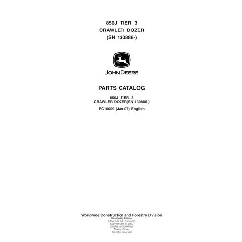 Catálogo de peças em pdf para escavadeira de esteira John Deere 850J Tier 3 - John Deere manuais - JD-PC10009