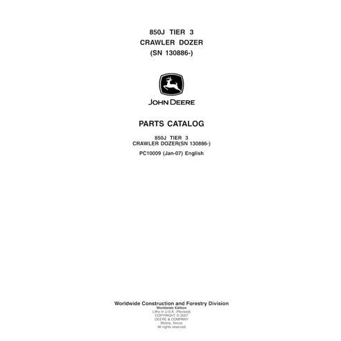 JD-PC10009 John Deere 850J Tier 3 crawler dozer parts catalog (PC10009)