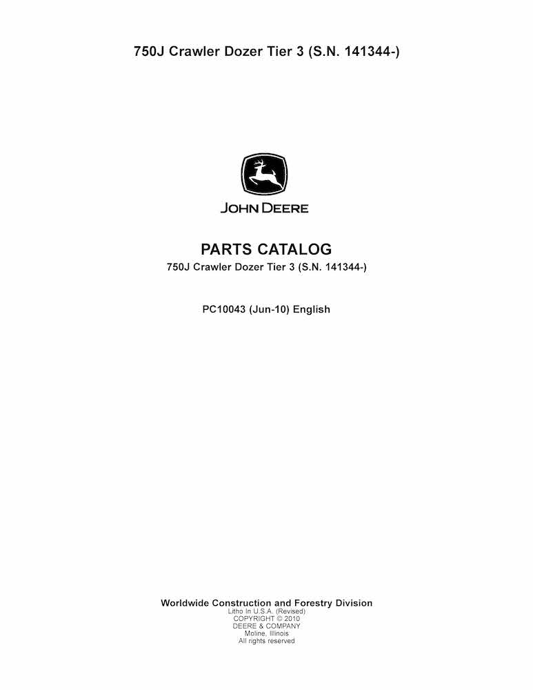 John Deere 750J Tier 3 crawler dozer pdf parts catalog
