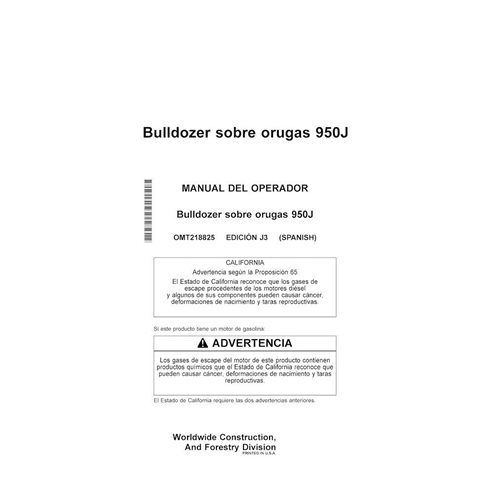 Manual do operador do trator de esteira John Deere 950J em pdf ES - John Deere manuais - JD-OMT218825-ES