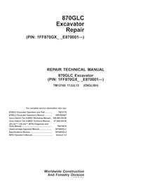 John Deere 870GLC (PIN E870001-) excavator pdf repair technical manual  - John Deere manuals - JD-TM12182-EN