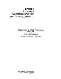 Manual técnico de teste e operação em pdf da escavadeira John Deere 870GLC (PIN F890001-) - John Deere manuais - JD-TM13340X1...