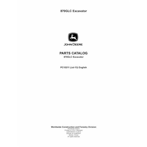 Catalogue de pièces pdf pour pelle John Deere 870GLC - John Deere manuels - JD-PC10211