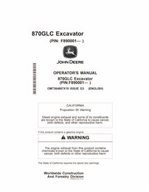 John Deere 870GLC (PIN F890001-) excavator pdf operator's manual  - John Deere manuals - JD-OMT364687X19-EN