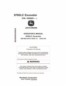 John Deere 870GLC (PIN D000001-) excavator pdf operator's manual  - John Deere manuals - JD-OMT489514X019-EN