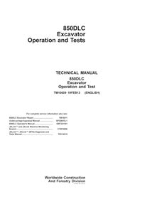 Manual técnico de operação e teste em pdf da escavadeira John Deere 850DLC - John Deere manuais - JD-TM10009-EN