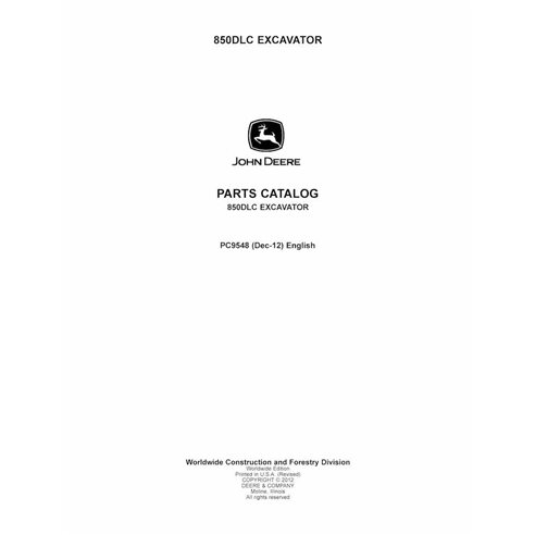 Catalogue de pièces pdf pour pelle John Deere 850DLC - John Deere manuels - JD-PC9548