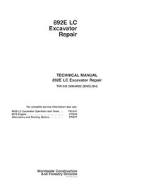 Manual técnico de reparo em pdf da escavadeira John Deere 892ELC - John Deere manuais - JD-TM1542-EN