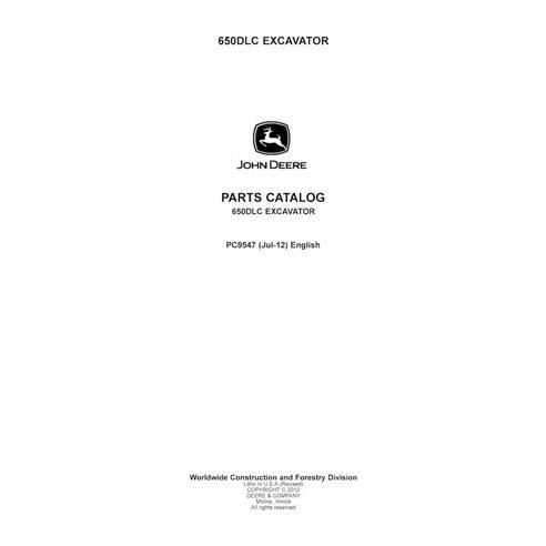 Catalogue de pièces pdf pour pelle John Deere 650DLC - John Deere manuels - JD-PC9547
