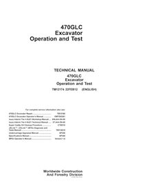 Manual técnico de operação e teste em pdf da escavadeira John Deere 470GLC - John Deere manuais - JD-TM12174-EN