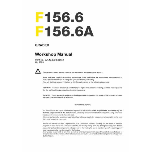New Holland F156.6 grader workshop manual - New Holland Construction manuals