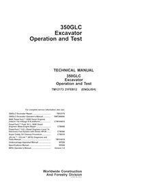 Manual técnico de operação e teste em pdf da escavadeira John Deere 350GLC - John Deere manuais - JD-TM12173-EN