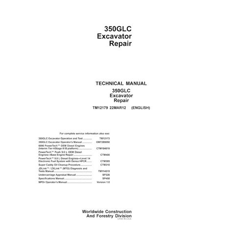 TM12179 Manuel technique de réparation pdf de l'excavatrice John Deere 350GLC
