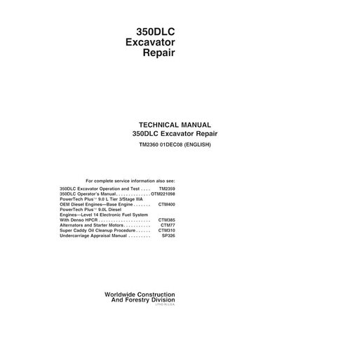Manual técnico de reparación en pdf de la excavadora John Deere 350DLC - John Deere manuales - JD-TM2360-EN