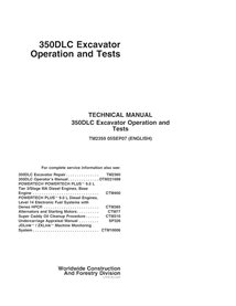 Manual técnico de operação e teste em pdf da escavadeira John Deere 350DLC - John Deere manuais - JD-TM2359-EN