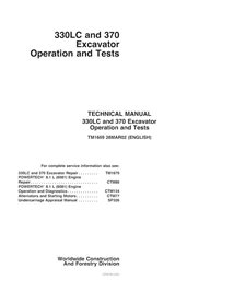 TM1669 John Deere 330LC, 370 excavator pdf operation and test technical manual