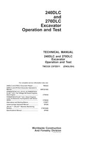 TM2320 John Deere 240DLC, 270DLC excavator pdf operation and test technical manual