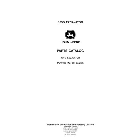 Catálogo de peças em pdf da escavadeira John Deere 135D - John Deere manuais - JD-PC10085