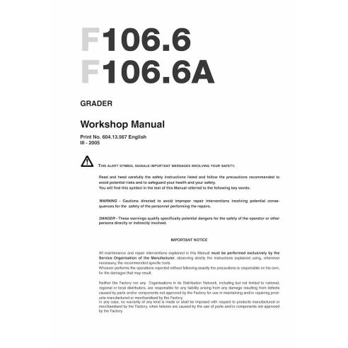 New Holland F106.6 grader workshop manual - New Holland Construction manuals