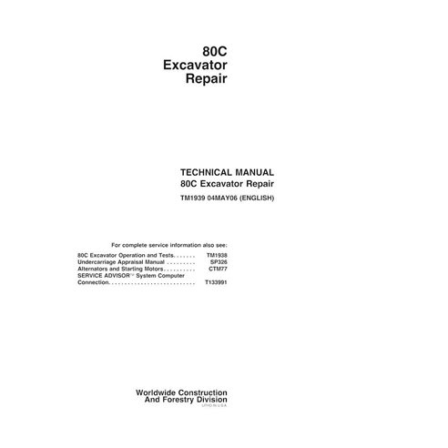 Manual técnico de reparo em pdf da escavadeira John Deere 80C - John Deere manuais - JD-TM1939-EN