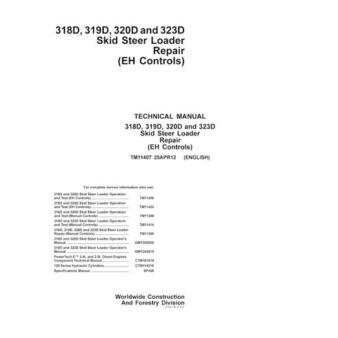 Manual técnico de reparación en pdf del minicargador John Deere 318D, 319D, 320D y 323D (EH Controls) - John Deere manuales -...
