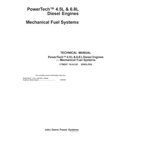 Moteurs John Deere 4,5 L et 6,8 L PowerTech Diesel - Manuel technique des systèmes d'alimentation mécaniques - John Deere man...