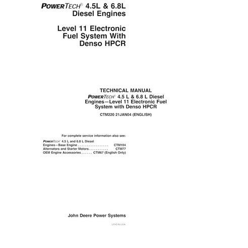 Motores John Deere 4,5 L e 6,8 L PowerTech Diesel - Manual técnico do Sistema Eletrônico de Combustível Nível 11 com Denso HP...