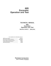 TM10760 Manual técnico de operação e teste em pdf da escavadeira John Deere 60D