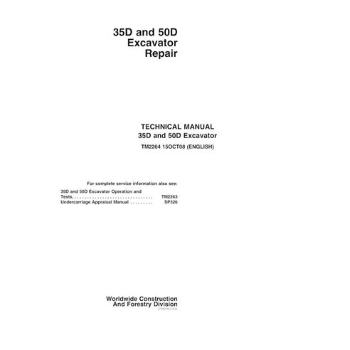 Manual técnico de reparo em pdf da escavadeira John Deere 35D, 50D - John Deere manuais - JD-TM2254-EN