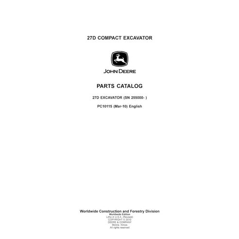 Catálogo de peças em pdf da escavadeira John Deere 27D - John Deere manuais - JD-PC10115
