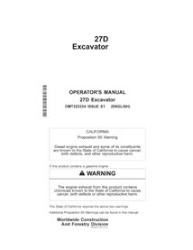 Manual do operador em pdf da escavadeira John Deere 27D - John Deere manuais - JD-OMT223334-EN