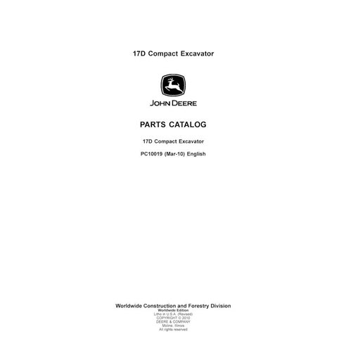 Catálogo de peças em pdf da escavadeira John Deere 17D - John Deere manuais - JD-PC10019