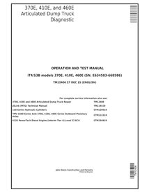 TM12406 John Deere 370E, 410E, 460E (SN 634583-668586) camión articulado pdf manual técnico de operación y prueba