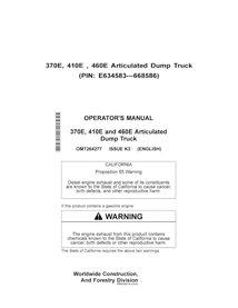 Manuel de l'opérateur pdf pour camion articulé John Deere 370E, 410E, 460E (PIN E634583-668586) - John Deere manuels - JD-OMT...